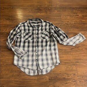 Carbon XXL Men's Black and White Plaid Shirt